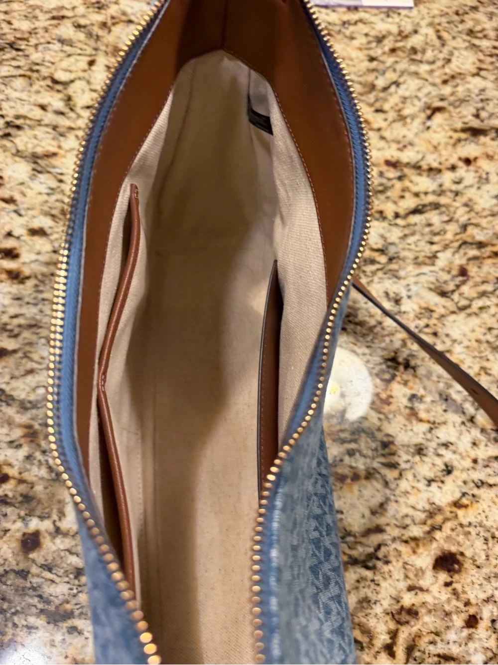 Michael Kors NOLITA Med. Denim Shoulder Bag in Light Blue with Gold Hardware